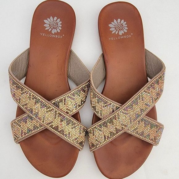 Yellowbox Sandals Bali Womens 6.5 Flat Slides Metallic Rhinestone Bling Slip On - Picture 6 of 10